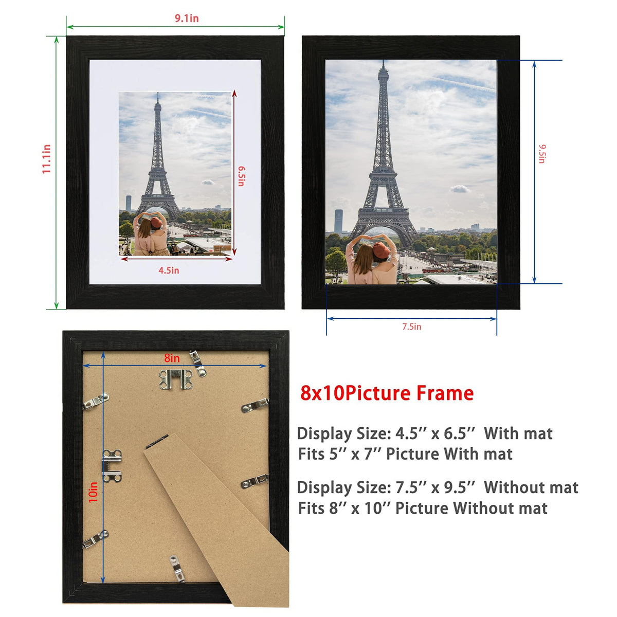 Hongkee 8x10 real glass frame on wall demonstrates vertical display option.