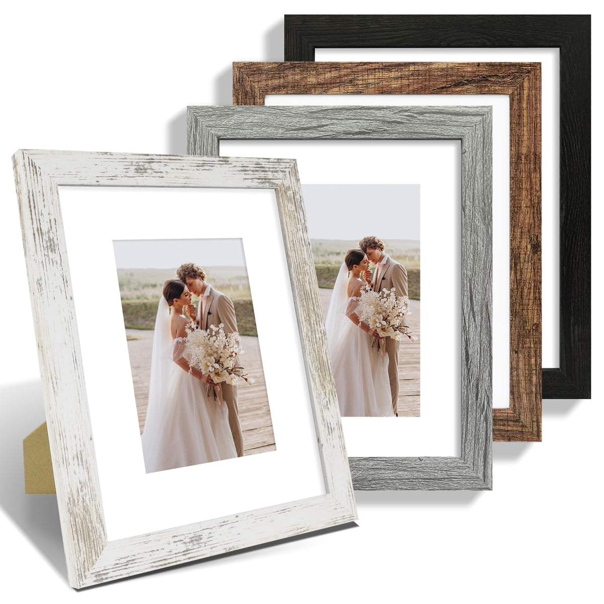 Hongkee 8x10 frame set with real glass and multicolour wood finish for durable display