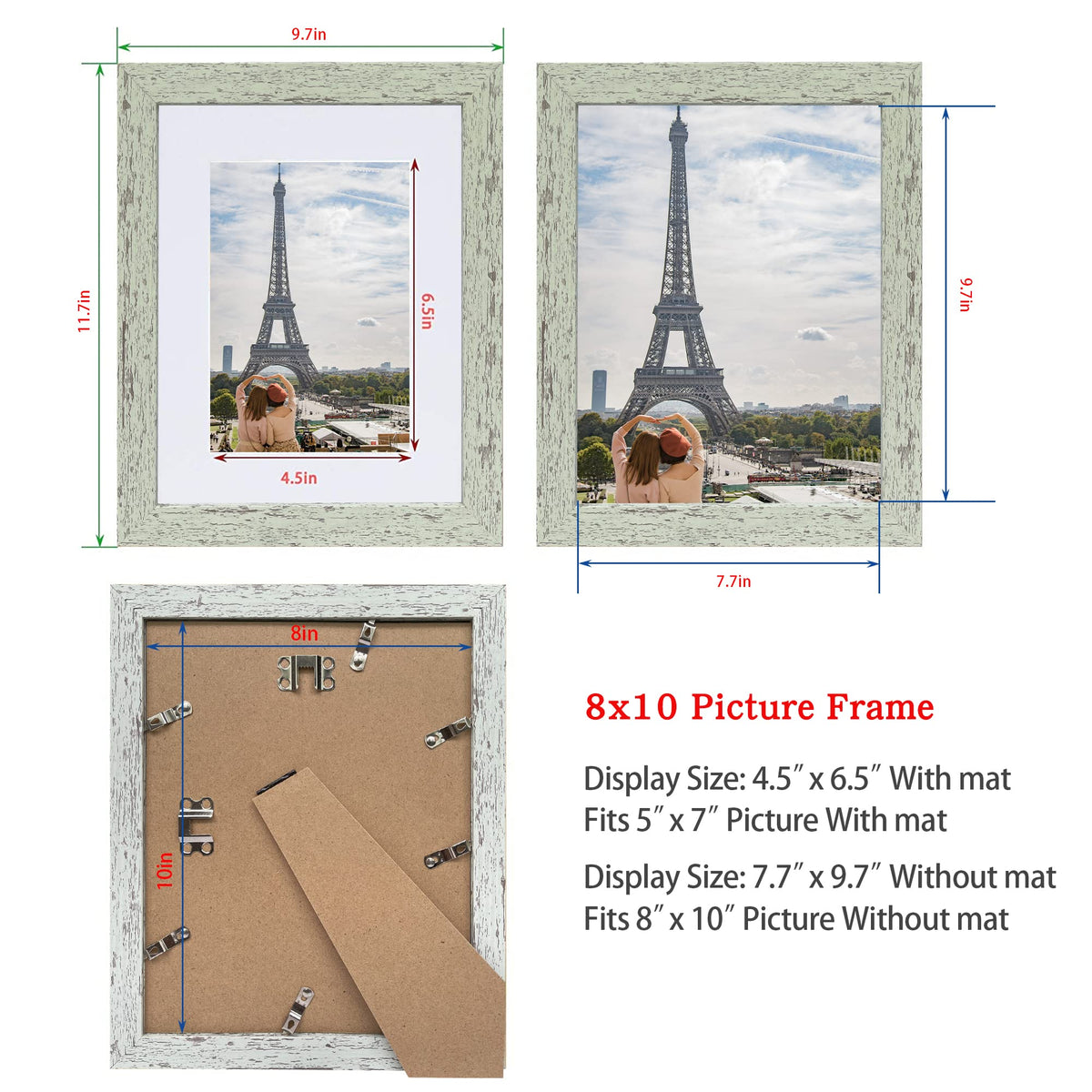 Hongkee sage green frame with mat insert showcasing 5x7 photos.