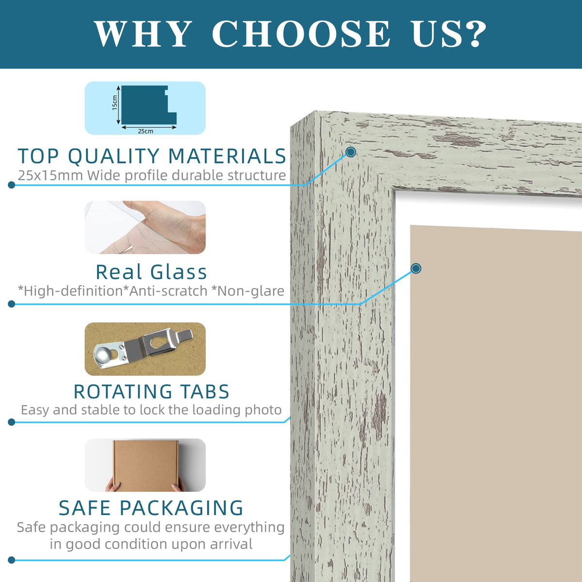 Hongkee sage green frame offers flexible orientation for wall or table.