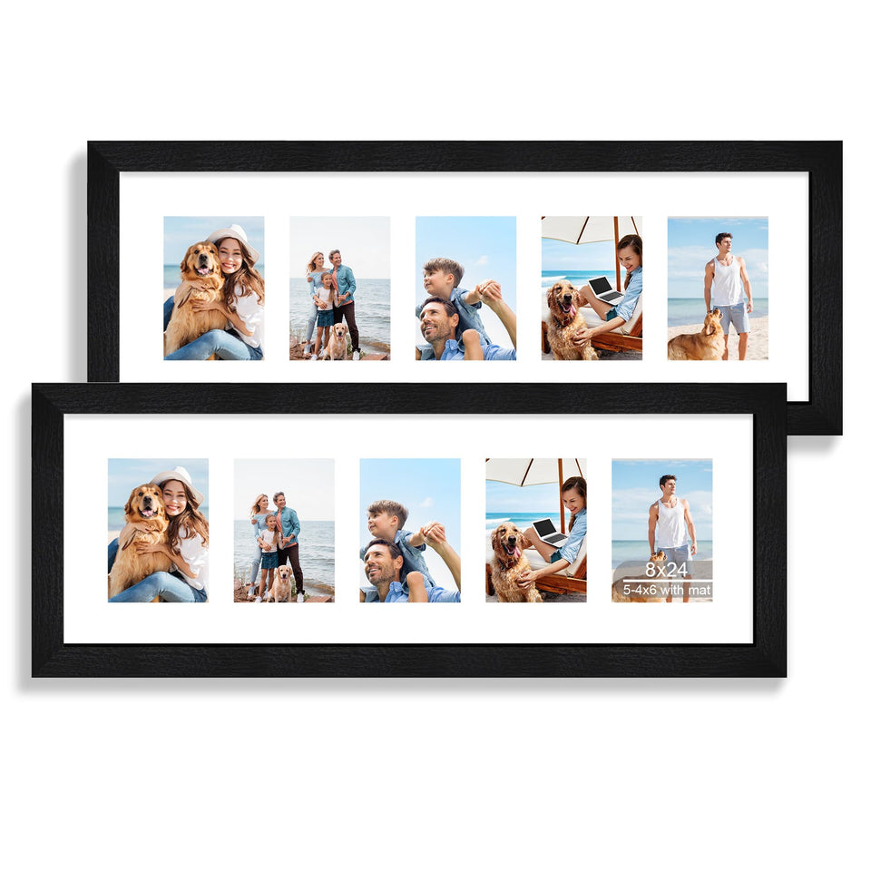 Hongkee 8x24 frame in rustic black wood with tempered glass for crisp, glare-free display.