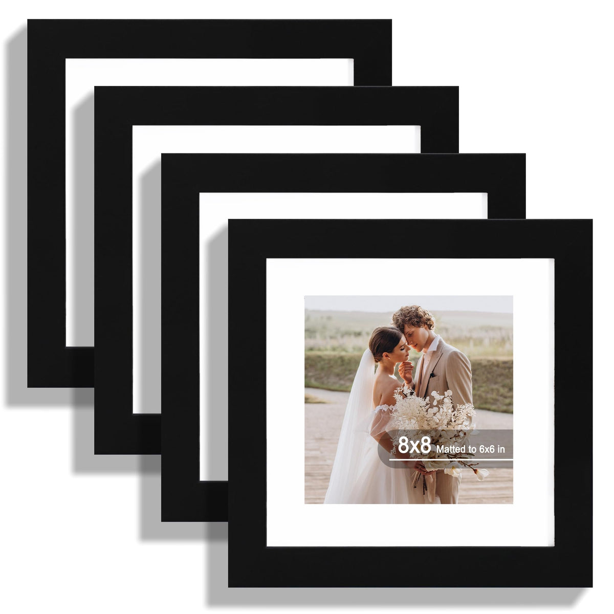 Hongkee 8x8 frame front view shows sturdy wood frame and clear glass for wall or table display