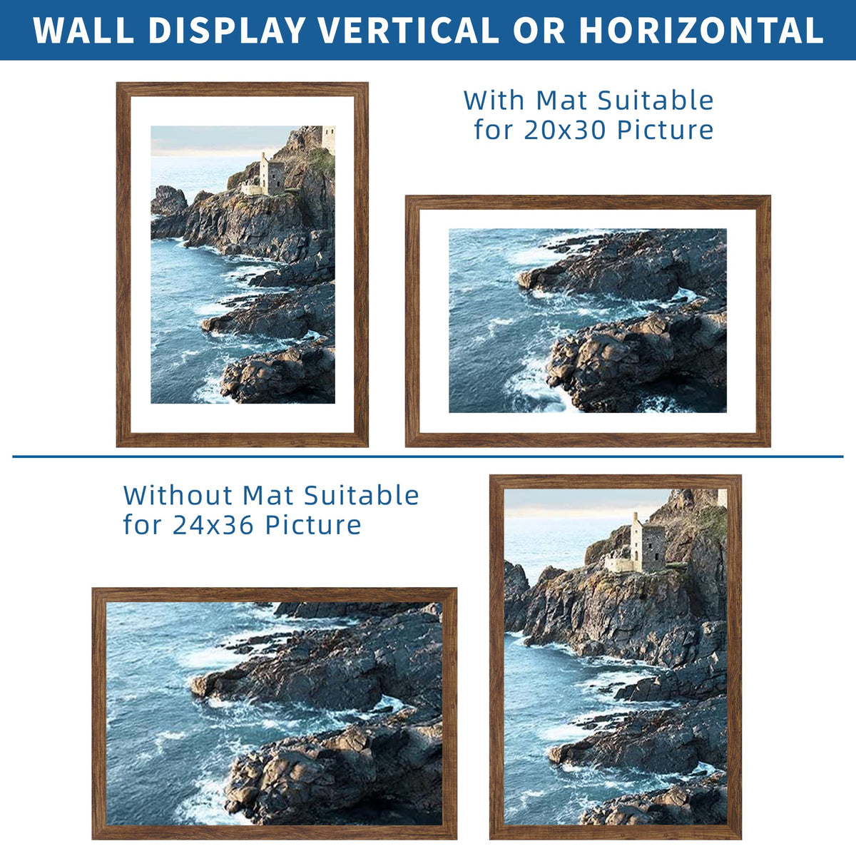 Hongkee poster frame wood texture horizontal hanging for versatile wall display.