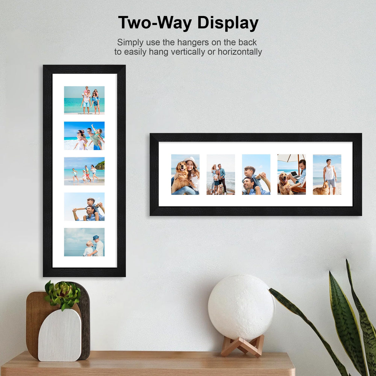 Hongkee rustic black wood frame supports both horizontal and vertical layouts.