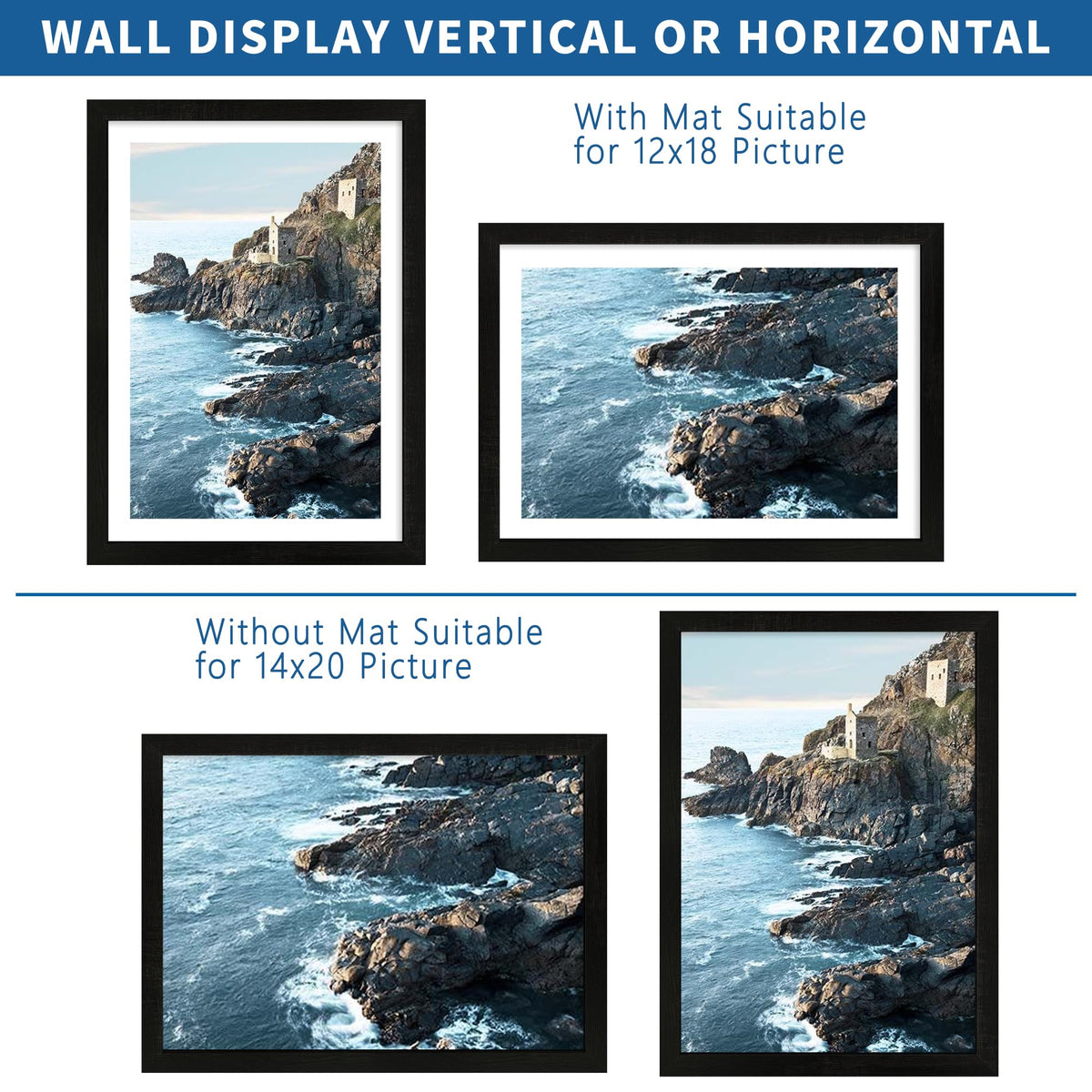 Hongkee rustic wood frame 14x20 side view highlights sturdy construction for home décor.