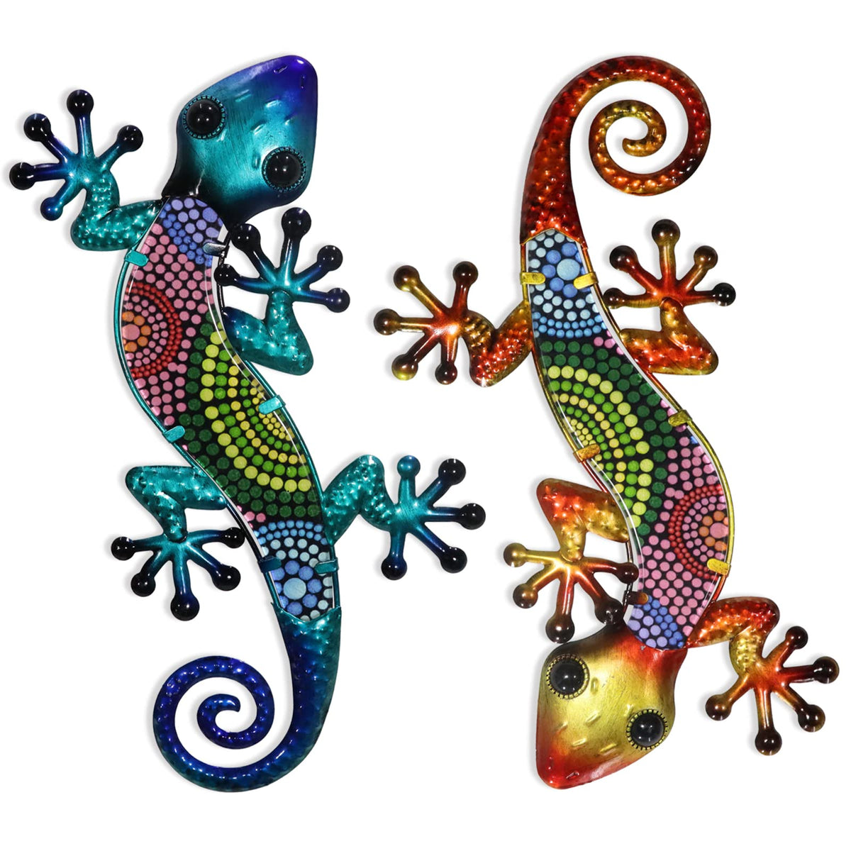 HONGLAND metal gecko wall art 2-pack front view enhances outdoor decor