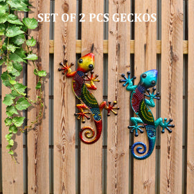 HONGLAND gecko wall art closeup shows hand-painted glass accents