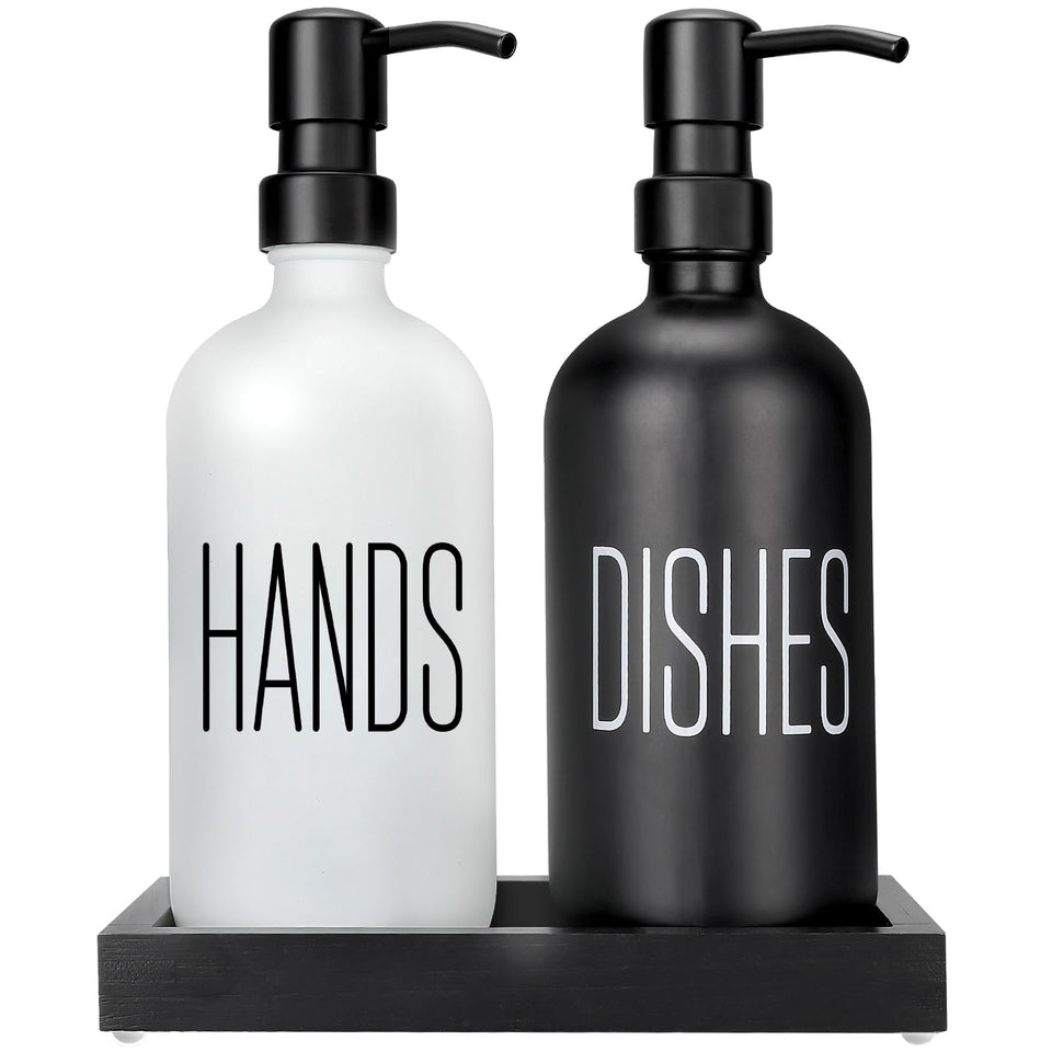 HONGNO kitchen soap dispenser set with silicone tray for drip-free organization