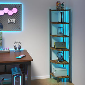 HONGOUZWL corner shelf with LED lights brightens living room displays