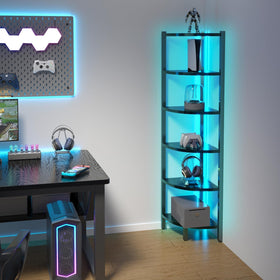 HONGOUZWL corner shelf with LED light strip and app control for customized ambiance.