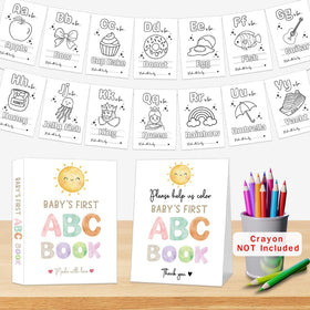 Hongpar alphabet color pages inviting guests to color and personalize keepsakes.