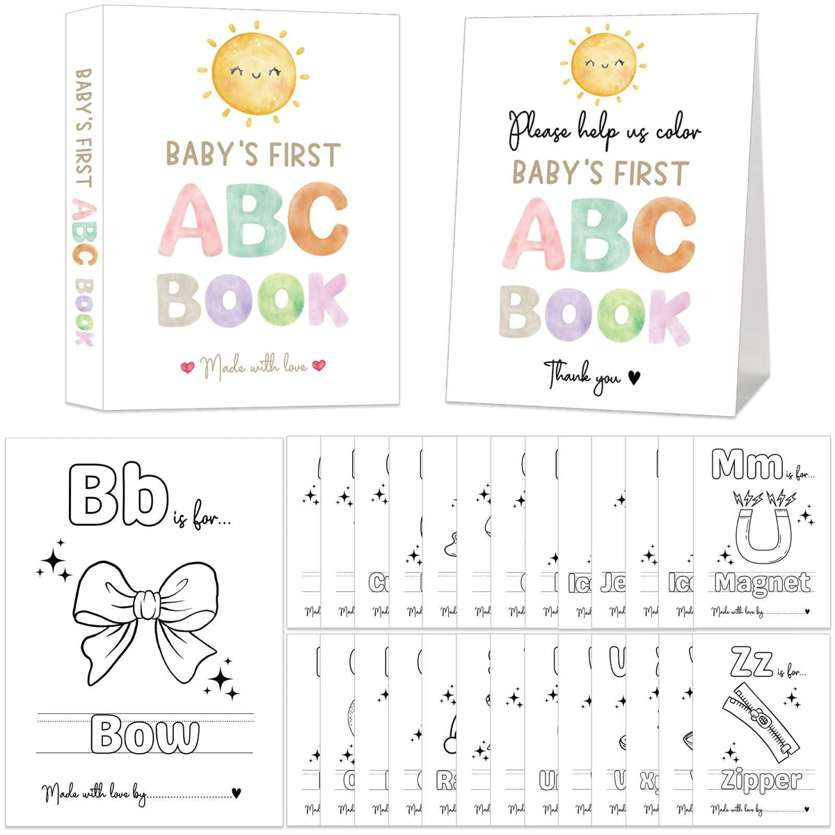 Hongpar Sunshine ABC book cover as a cheerful centerpiece for a baby shower activity.