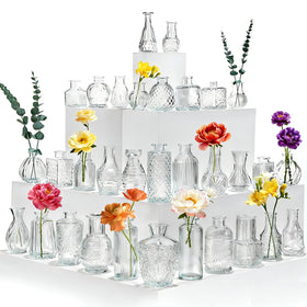 Hongqu US 36-piece glass bud vases set with clear glass and vintage etch for elegant centerpieces