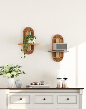 Hongsane floating shelves holding compact plants and keepsakes