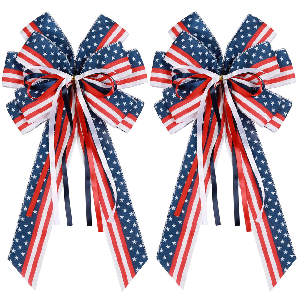 Hongsome patriotic bow on wreath decor for festive front porch display.