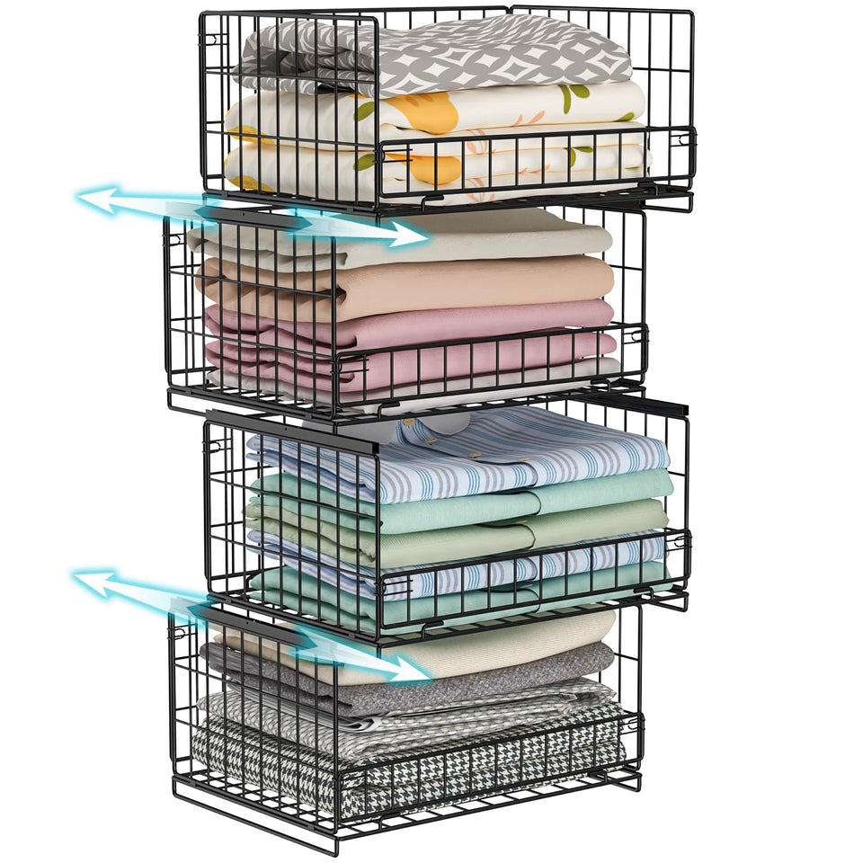 Hongtamoya four-tier closet organizer stackable bins for wardrobe storage