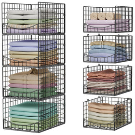 Hongtamoya 4-tier closet organizer front view with space-saving black steel shelves.