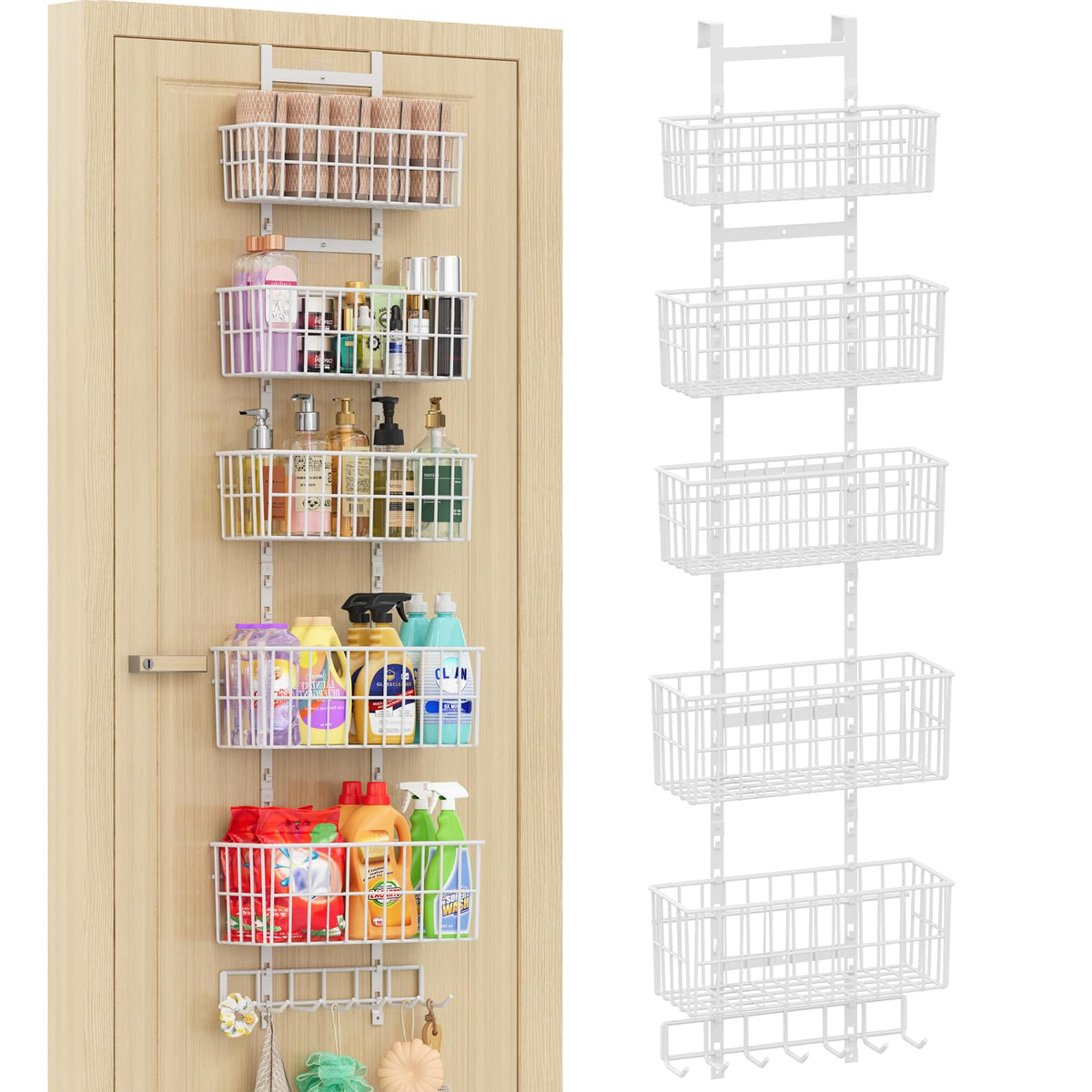 Hongtamoya over-the-door organizer with five baskets for pantry storage