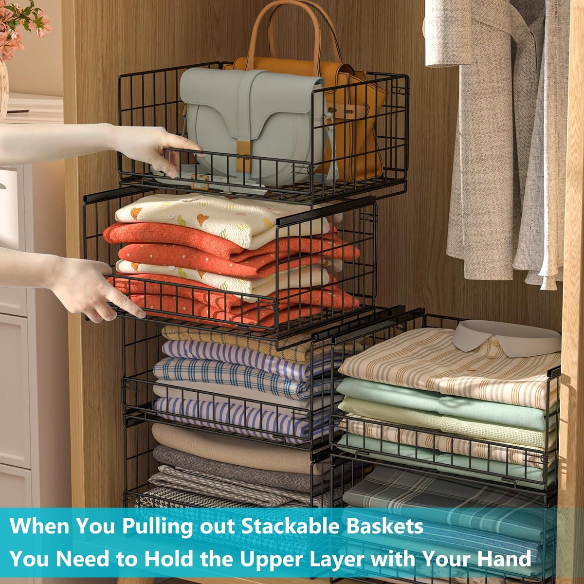 Hongtamoya stackable wardrobe bins maximize vertical organization