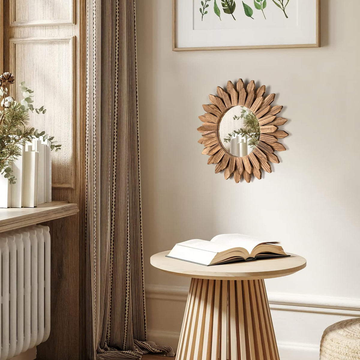Honiway boho sunburst wall art complements farmhouse and modern decor.