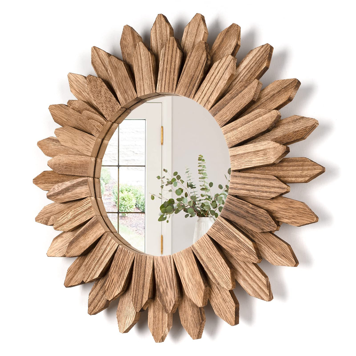 Honiway sunburst 12-inch carbonized black mirror ideal for entryways.