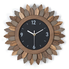 Honiway sunburst wall clock front view shows rustic design and easy readability.