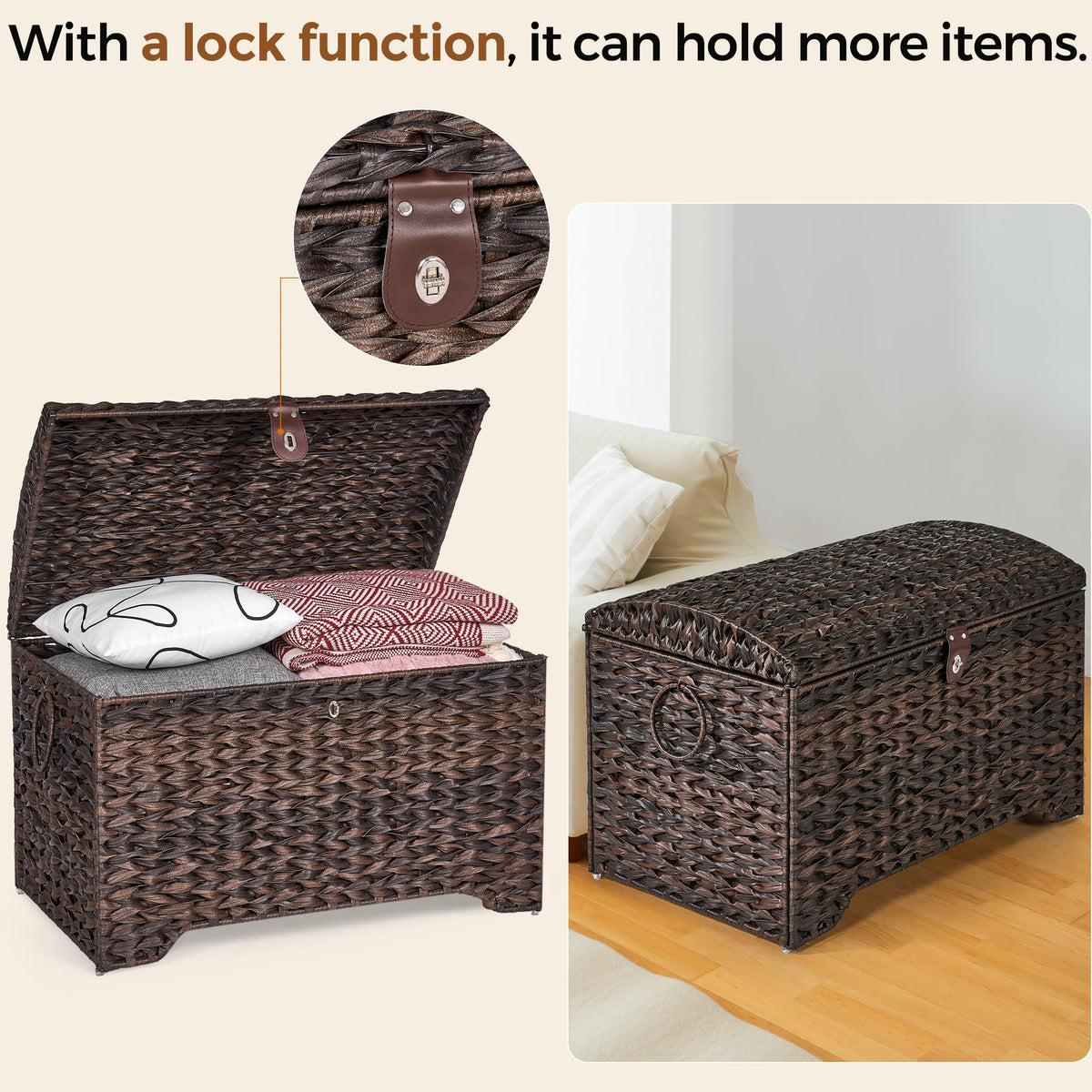 Honjourai 178L capacity bin emphasizes ample space for clothes and towels.