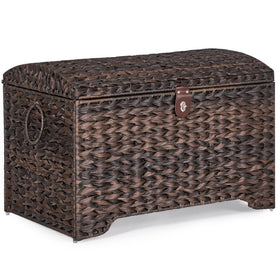 Honjourai handwoven storage basket with lid showing durable construction for tidy laundry rooms.