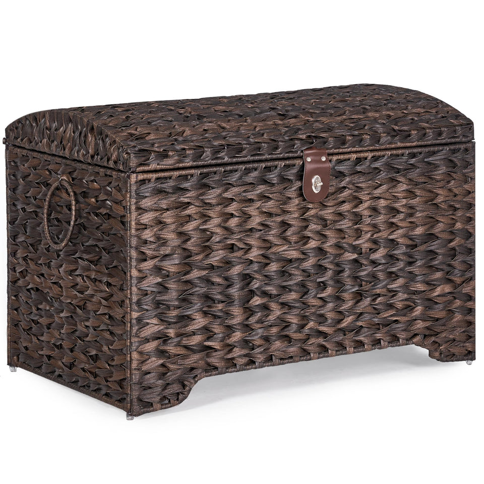 Honjourai handwoven storage basket with lid showing durable construction for tidy laundry rooms.