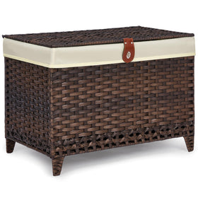 Honjourai wicker storage basket with lid, easy one-handed access for clothes.