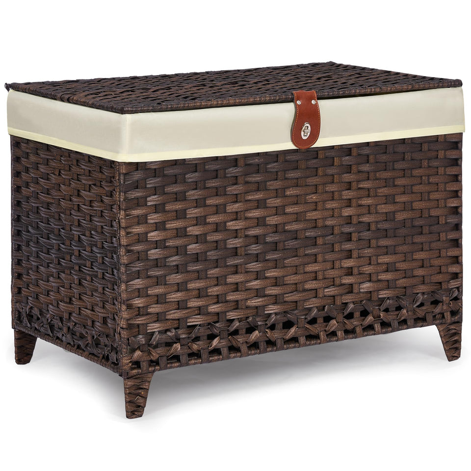 Honjourai wicker storage basket with lid, easy one-handed access for clothes.