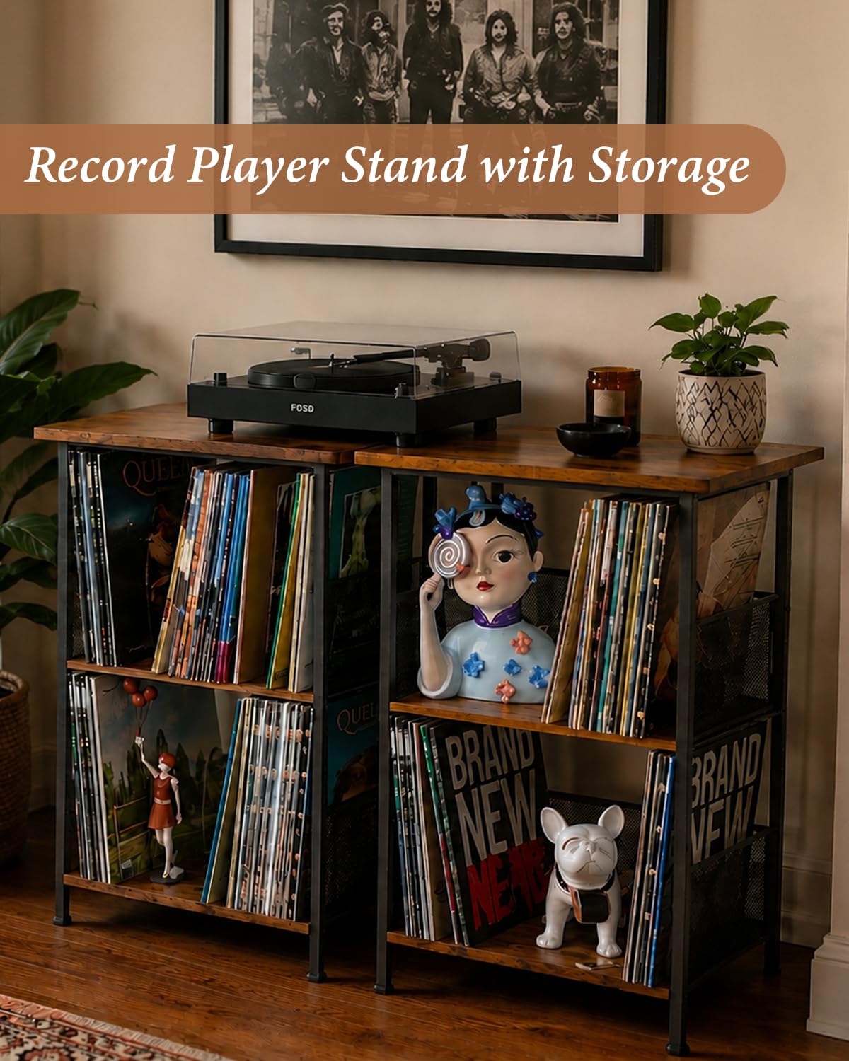 Honkazita record-player-stand-adjustable-feet ensures stability on uneven floors.