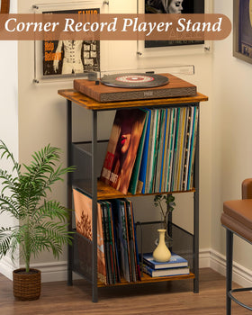 Honkazita record-player-stand-m-shaped-dividers help organize vinyl for quick access.