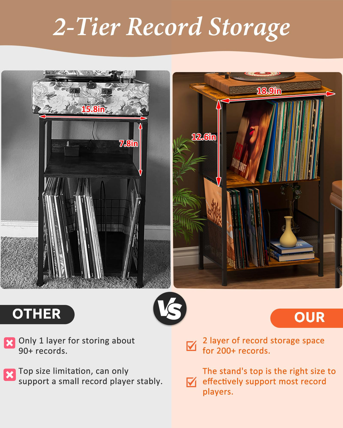 Honkazita record-player-stand-multi-scene-use design suits bedroom or living spaces.