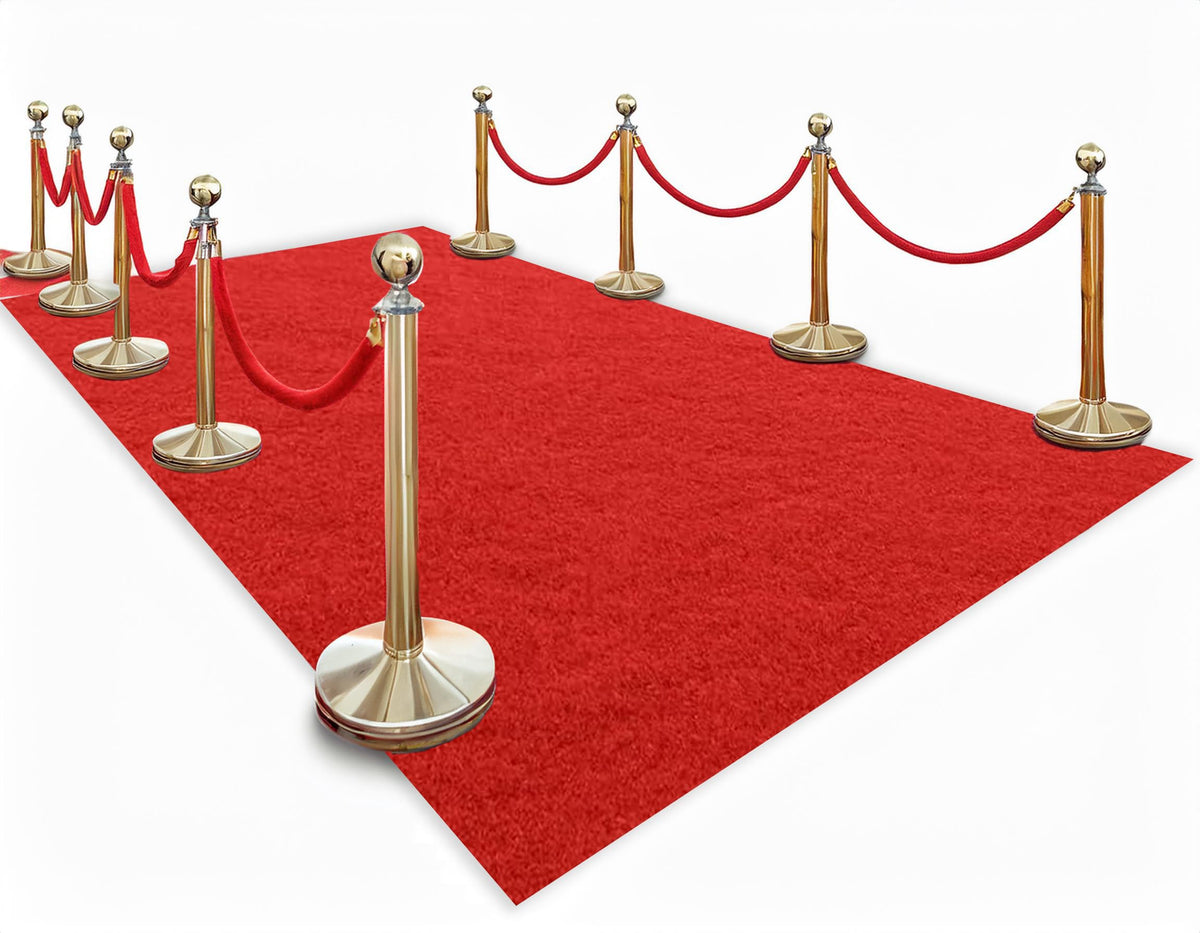 HONKKTHY thick red carpet runner laid flat on floor for a dramatic entrance.