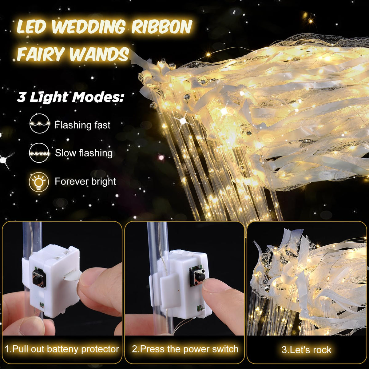 HONLYNE light-up wand with white LED, ribbons, bell for elegant reception