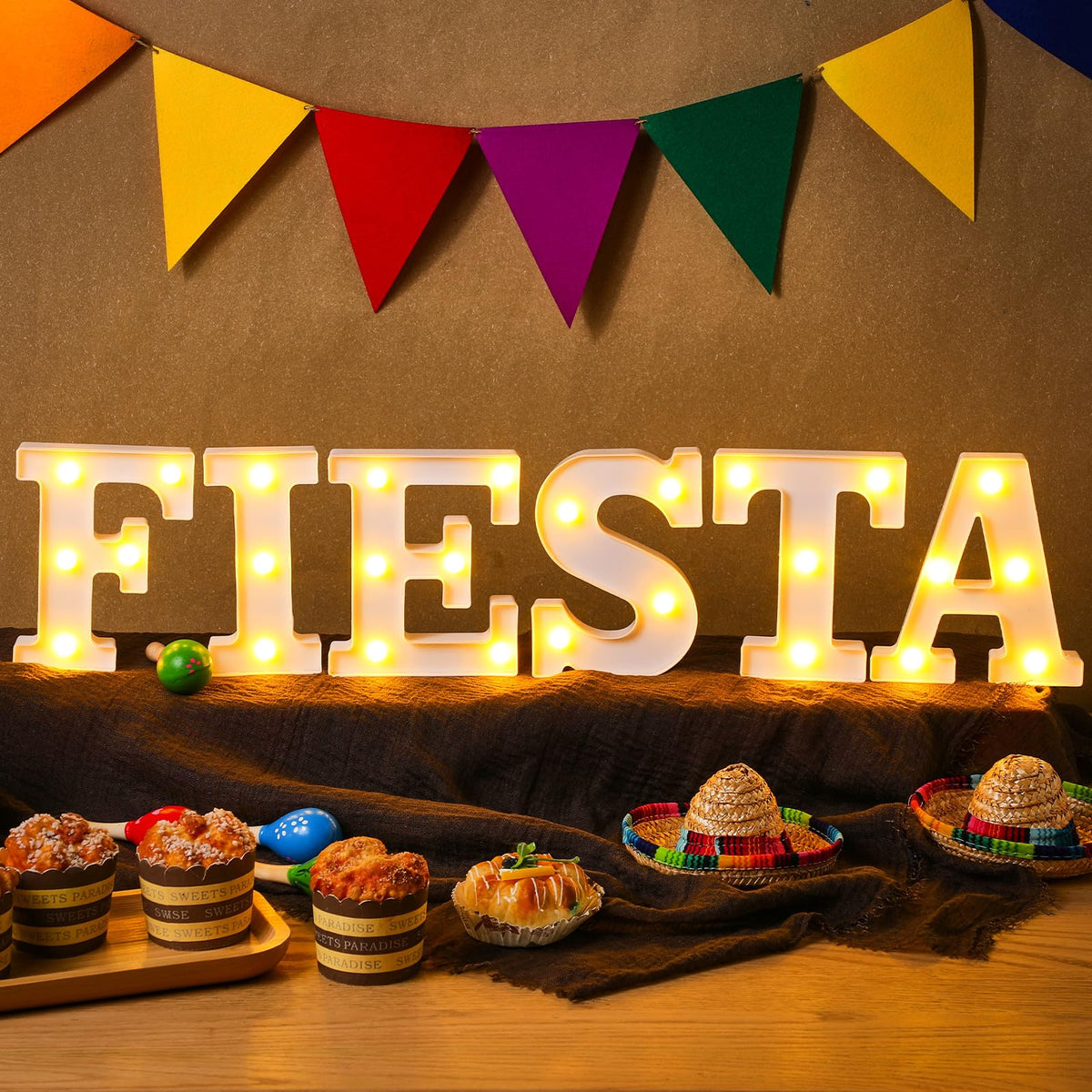 Honoson Fiesta LED Letters Sign close-up letters highlight stylish fiesta decor