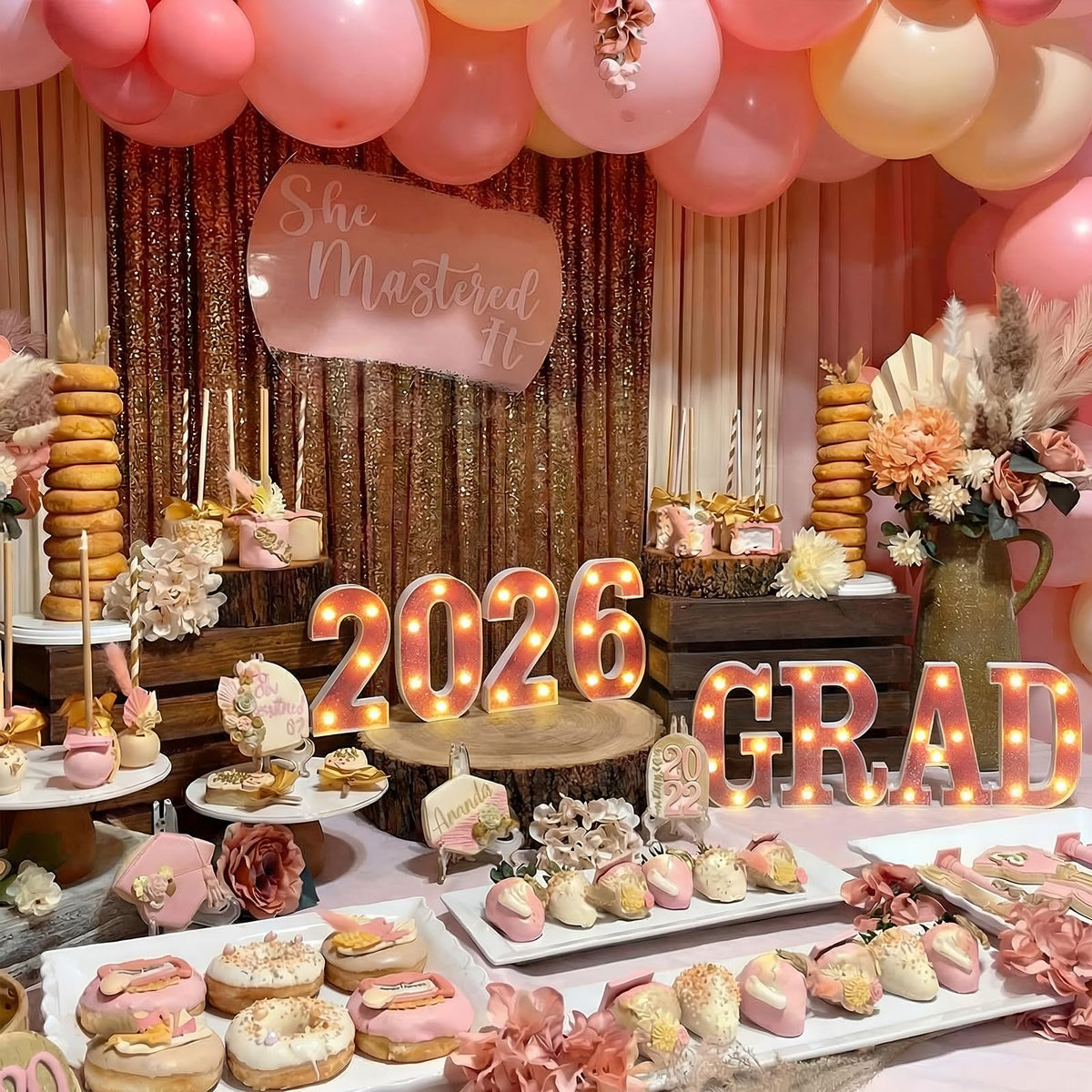 Honoson Grad 2026 pink LED decor brightening party environment.