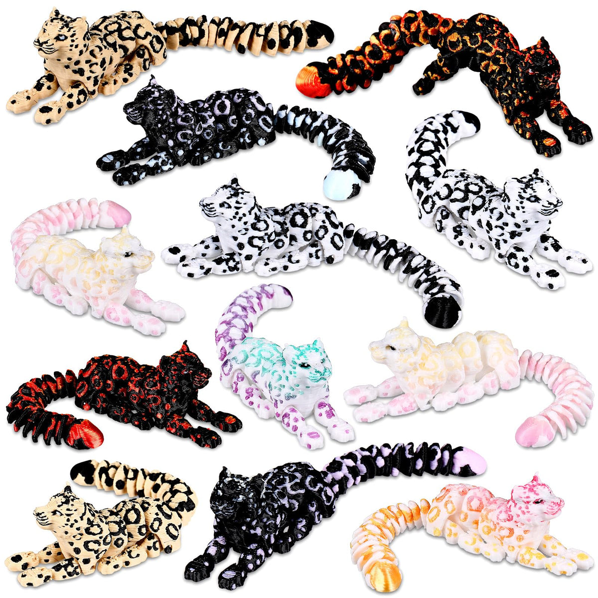 Honoson Snow Leopard ornament with flexible joints for satisfying fidgeting and desk display.