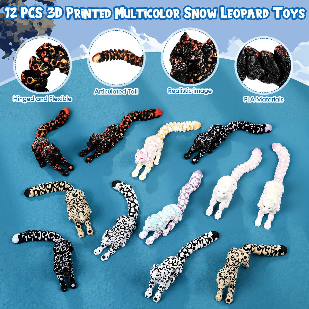 Honoson Snow Leopard miniature offers movable joints for imaginative play and desk décor.