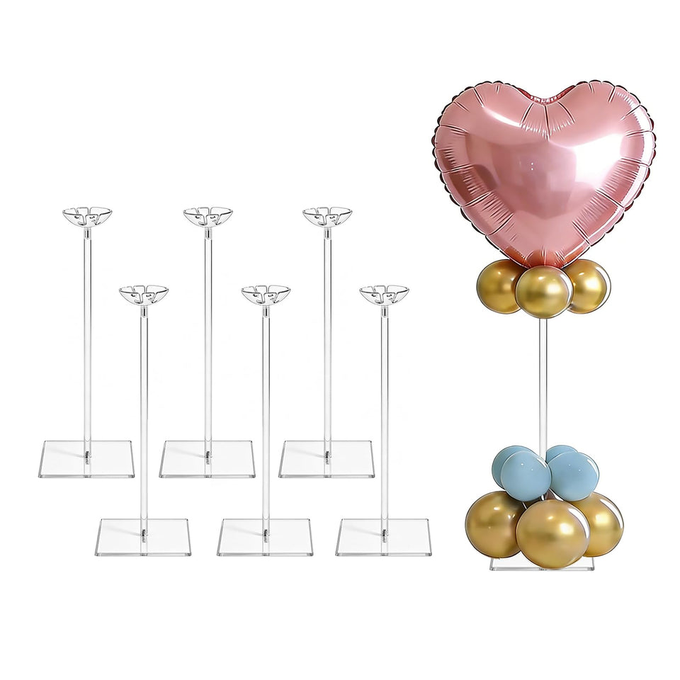 HONTUU six-pack clear acrylic balloon stand kit with a stable base for tabletop centerpieces.