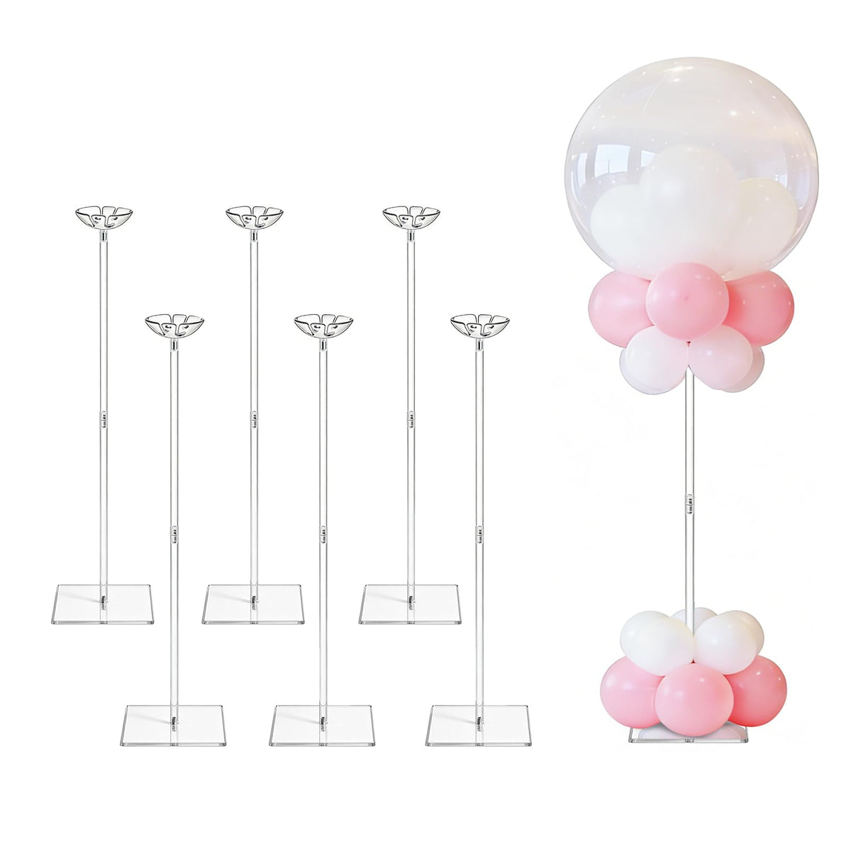 HONTUU clear acrylic balloon stand with base for wobble-free tabletop centerpieces.