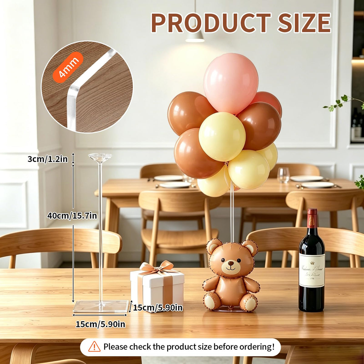 HONTUU clear acrylic balloon stand with base closeup showing solid construction and durability.