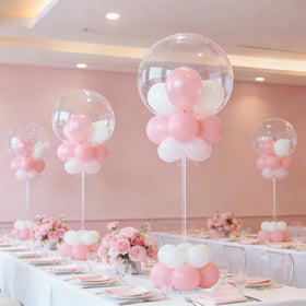 HONTUU multicolor balloon setup idea using a stable base for elegant centerpieces.