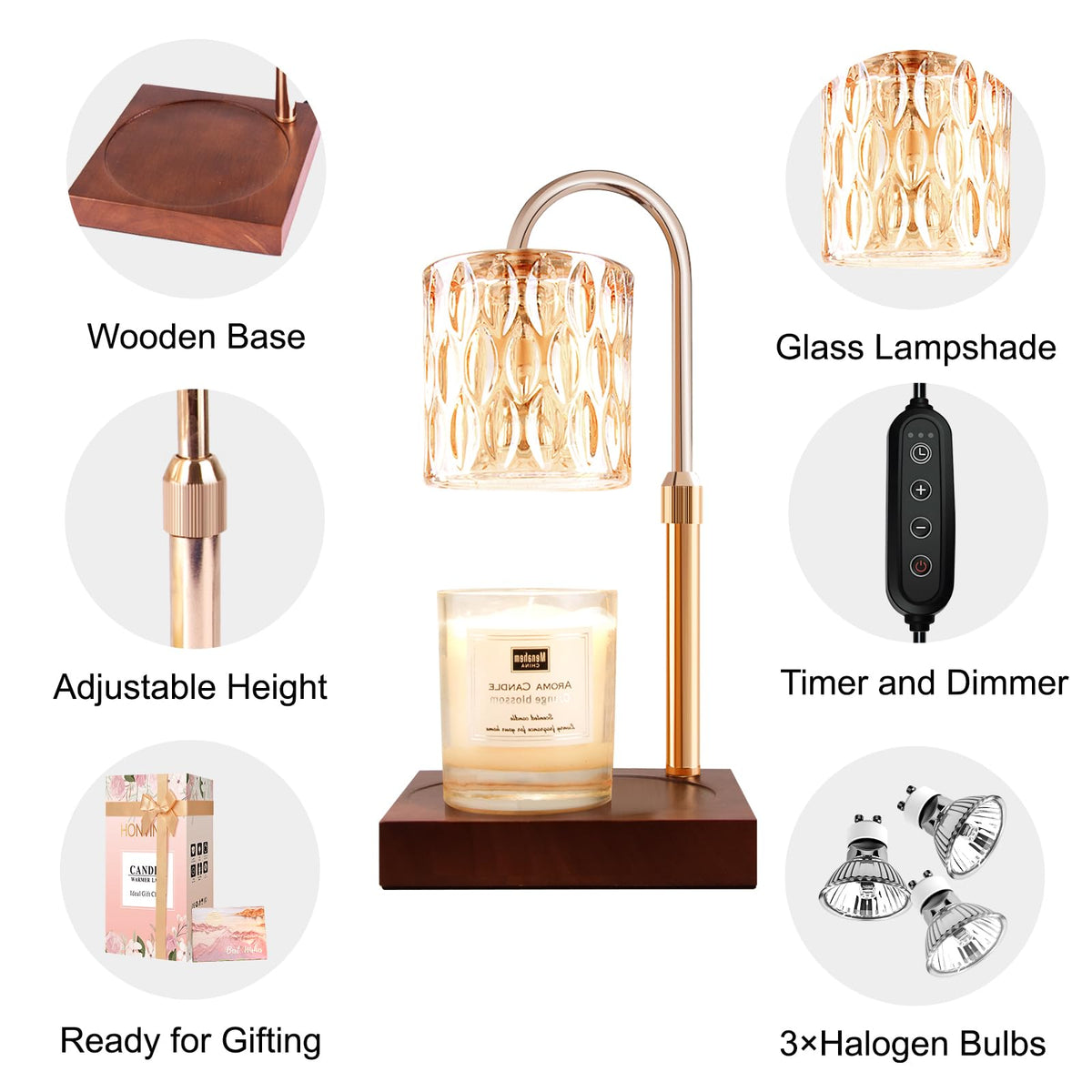 Honvinor candle warmer lamp with dimmable brightness for custom ambiance.
