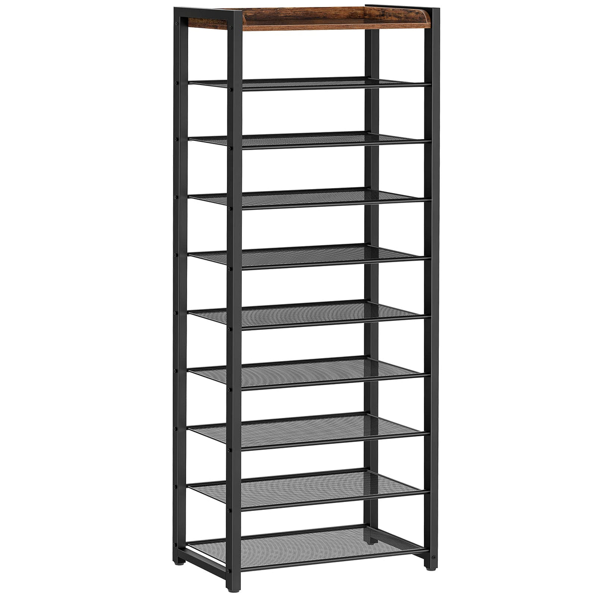 HOOBRO 10-tier shoe rack front view showcases ample daily storage for diverse footwear.