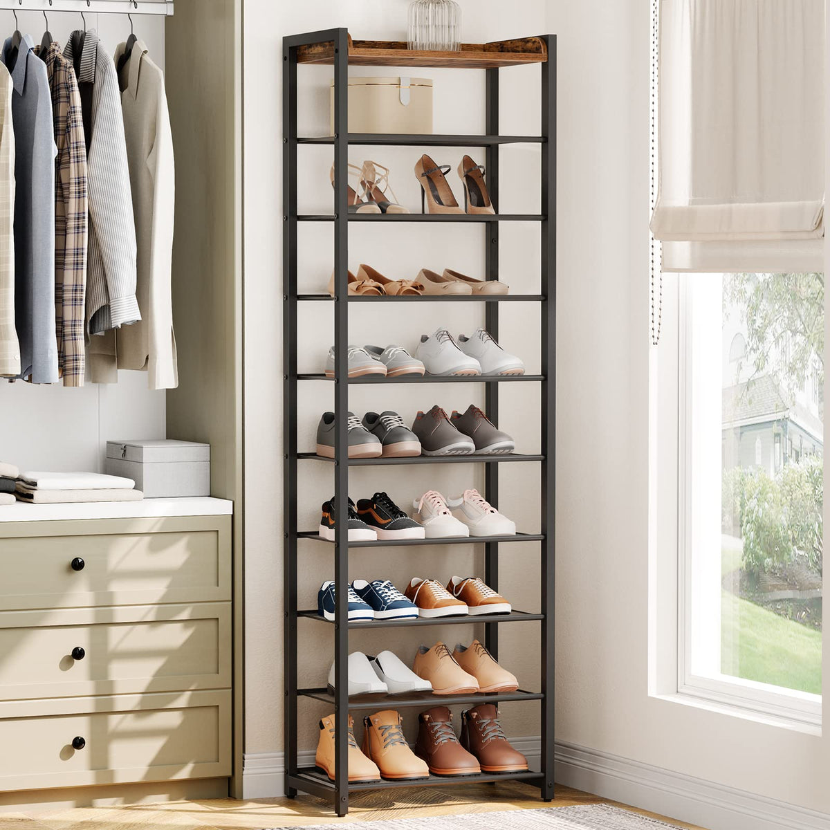 HOOBRO 10-tier full capacity display keeps 18-20 pairs organized.