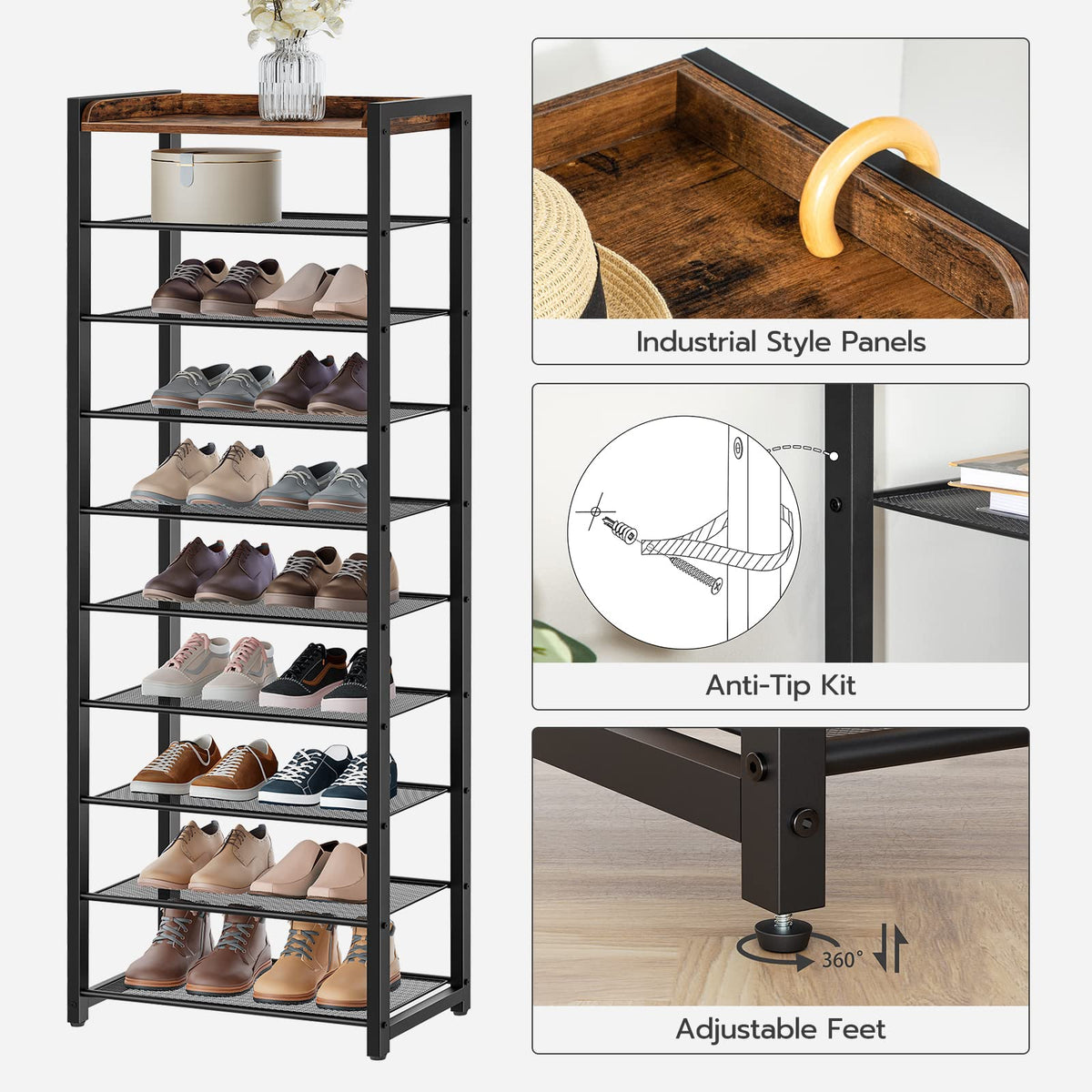 HOOBRO rustic brown finish adds warm style to any entryway.