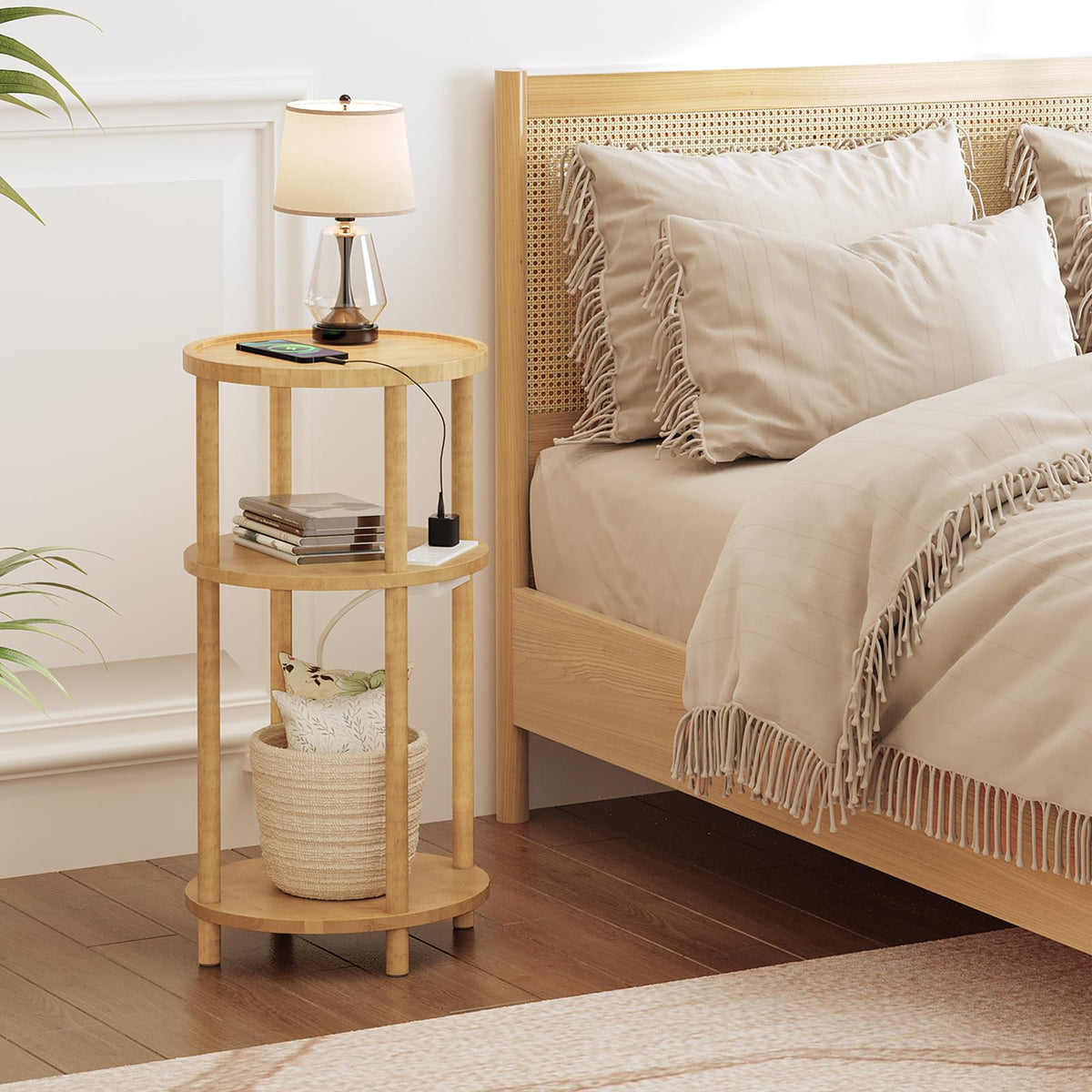 HOOBRO 3-tier bamboo table in a living room