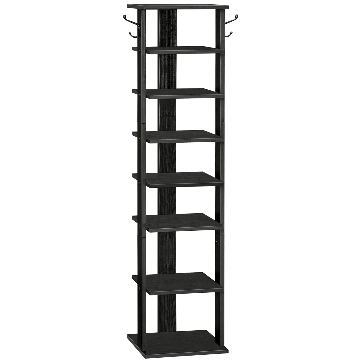 HOOBRO 8-tier vertical shoe rack with side hooks for organized entryways.